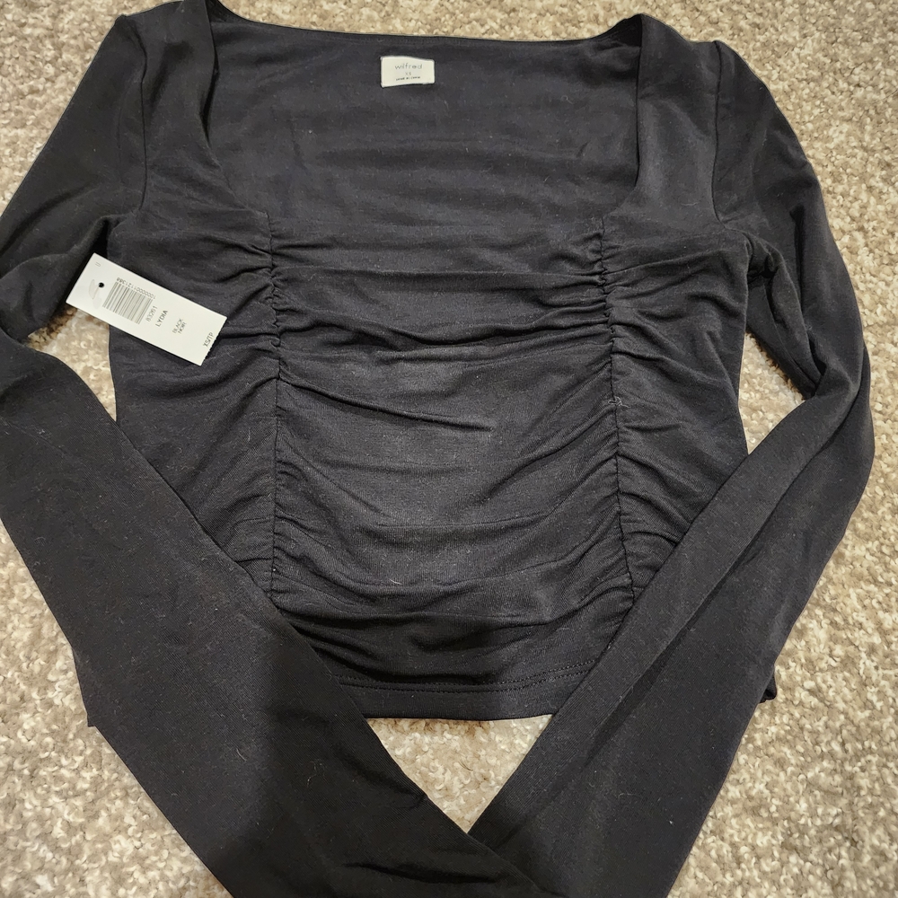 Aritzia Dark Gray Ruched Long Sleeve Blouse